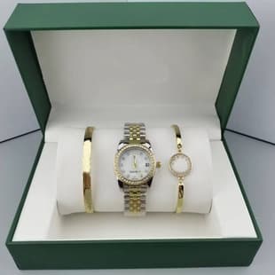 Three-Piece Set of Live Broadcast Douyin Kuaishou Waterproof Women's Watch Steel Strap Diamond Wholesale Fashion Girls Watch Quartz Watch