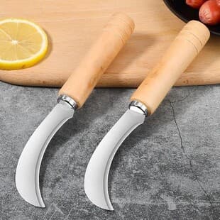 Fruit Knife, Jackfruit Knife, Leek Cutting Knife, Wooden Handle Stainless Steel Small Curved Knife, Sausage Banana Knife, Small Sickle for Cutting Vegetables