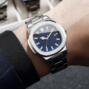 Spot Cross-Border New Men's Watches Wholesale Steel Band Butterfly Buckle Watch Square Dial Cross-Border Watch Quartz Watch