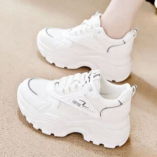 Popular Foreign Trade Hot-Selling Women's White Sneakers with Hidden Height Increase, Versatile Summer Dad Shoes, Breathable Casual Spring and Autumn Sports Shoes