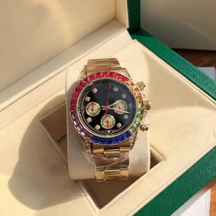 Cross-border Wholesale Rainbow Daytona Diamond Ring Male Watch Steel Strip Quartz Watch