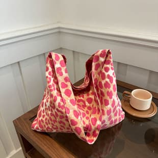 Leopard Canvas Bag Women's 2024 New Fashionable South Korea College Style Tote Bag Casual Large Capacity Portable Shoulder Bag