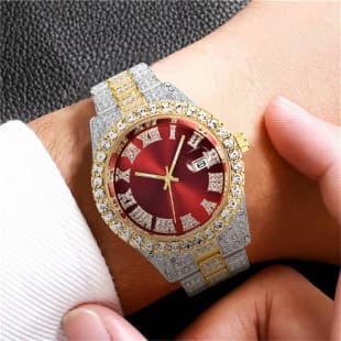 New men's steel belt quartz watch hip-hop business steel belt calendar men's full diamond men's watch men's manufacturers