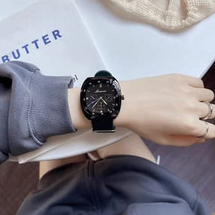 Trendy Foreign Trade Fashion Barrel Silicone Strap Three-Eye Blue Needle Men's Watch Quartz Watch Wholesale from Manufacturer in Stock