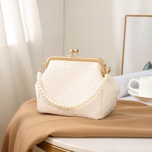 Bag Women's 2025 Pleated Shell Bag New Women's Bag Crossbody Bag Mobile Phone Bag Beaded Handbag Mini Mouth Gold Bag