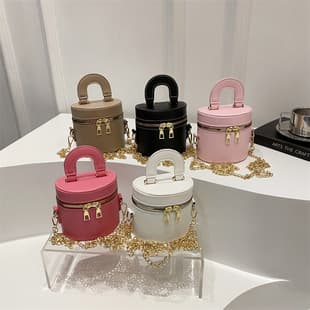 Wholesale Korean Style Double Zipper Portable Bucket Bag Women's Bag 2025 Summer New Arrival Light Luxury Shoulder Bag Trendy Chain Crossbody Bag