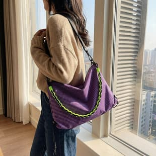Cross-Border Plaid Canvas Bag for Women, Large Capacity, 2025 New Autumn and Winter Shoulder Crossbody Bag, High-End Commuter Pillow Bag