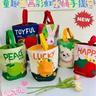 Canvas Bucket Bag Souvenir Cartoon Cute Portable Holiday Birthday Full Moon Return Gift Bag Tote Bag for Storage on the Go