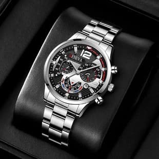 Cross-border explosions men's fashion stainless steel business wrist watch pointer with calendar quartz watch A09746
