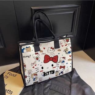 High-Appearance Cartoon Kitty Shoulder Bag, Versatile Large-Capacity Student Canvas Bag, Commuter Tote, Outdoor Women's Backpack