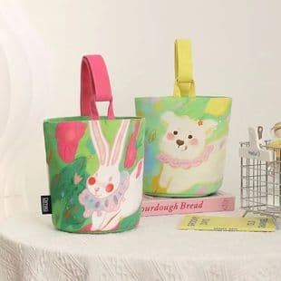 New Illustration Cartoon Canvas Bag Bucket Bag Printed Carry-on Small Handbag Mummy Bag Lunch Out Small Bag