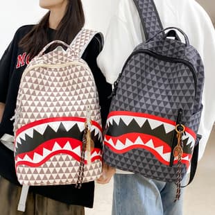 New Foreign Trade Large-Capacity Student Backpack, Unique Shark Design, Quirky and Creative Double-Shoulder Bag, Ugly-Cute Travel and Commuting Backpack