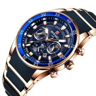 Reward81011 Men's Watch Multi-Functional Sports Three-Eye Watch Calendar Waterproof Solid Steel Band Men's Watch