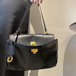 2026 New Model Rodeo Kelly Single-Shoulder Smooth Calfskin Handbag for Women with Underarm Lock Buckle, Large Commuter Tote Bag