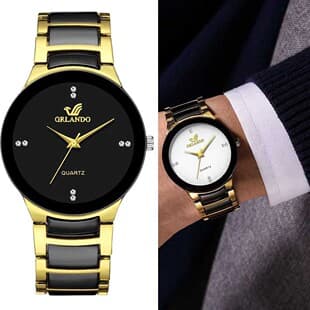 Cross-Border Hot-Selling Simple Dial with Engraved Scale Couple's Watch, Fashionable Business Men's British Style Steel Band Quartz Watch