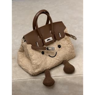 2026 Autumn and Winter New Cute Cartoon Smiling Plush Crossbody Bag Large Capacity Versatile Commuter Kelly Handbag for Women