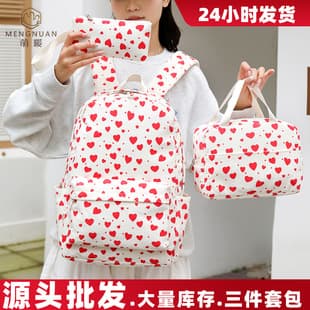 Cross-Border New Three-Piece Set of Youth Schoolbags, Corduroy Printed Backpacks for Elementary School, High School, and College Students, and Laptop Bags