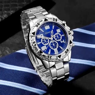 Cross-Border Blue Light Glass Men's Business Watch Steel Band Quartz Watch Multi-Function Digital Scale Three-Eye Watch Wholesale