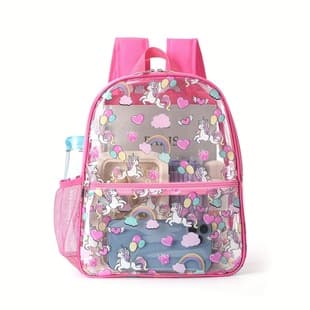 Cross-border Hot Selling Printed Transparent Backpack Waterproof PVC Storage Bag Student Schoolbag Large Capacity Transparent Backpack
