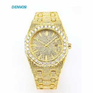Denvosi Watch with Starry Sky Diamond Inlay Men's Quartz Watch Fashionable Full Diamond Wristwatch