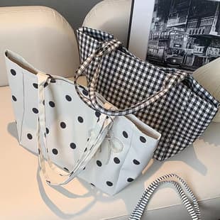 2026 New Model Four-Season Korean Style Lazy Style Cute Polka Dot Canvas Commuter Shoulder Bag Large Capacity Tote Bag