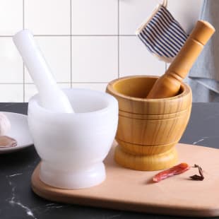 Manual Medicine Mortar and Pestle, Creative Home Kitchen Tool, Imitation Wood Grain Garlic Press, Crushing Jar, Garlic Pounder