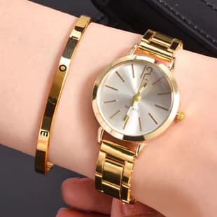 Women's Watch with a Stylish Steel Band, Fashionable and Simple Trendy Women's Quartz Watch and Bracelet Set