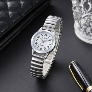 In stock middle-aged and elderly watch men's large digital plate Women's Watch steel belt spring elastic band old watch activity gift quartz