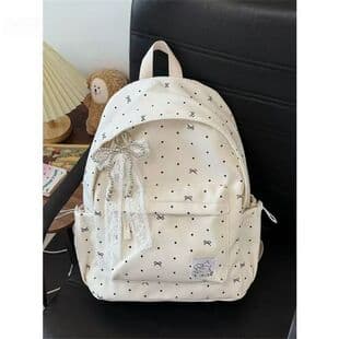 Cute School Bag, Fresh Style Bag, Girly Polka Dot Bow Backpack, Versatile and Stylish Student Backpack