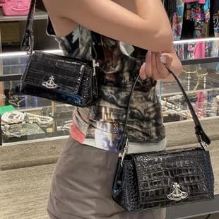 Guangzhou High Version Empress Crocodile Pattern Underarm Bag Saturn Classic Patent Leather Glossy Satchel Shoulder Crossbody Bag