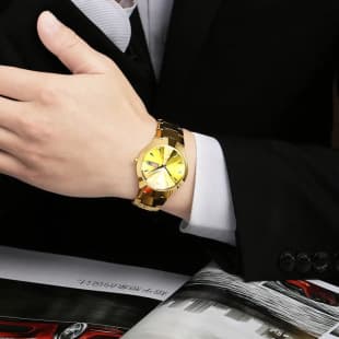 Boys Fashion Double Calendar Luminous Waterproof Diamond Watch Quartz Watch Student Gift Watch Men's