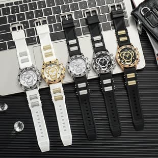2025 New Men's Trendy European and American Business Large Dial Three-Eye Silicone Watch Blue Light Glass Men's Quartz Watch