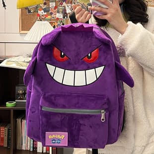 2026 New Gengar Purple Plush Backpack Couple Backpack for Male and Female Students Cartoon Anime Backpack Large Capacity