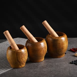 Garlic mortar wholesale solid wood garlic mixer mashing pot wooden cup garlic mortar household mortar auxiliary food pressure garlic grinder