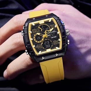 SMAEL Barrel-shaped Multifunctional Sports Leisure Electronic Watch Waterproof Dual Display LED Luminous Alarm Clock Men's Watch