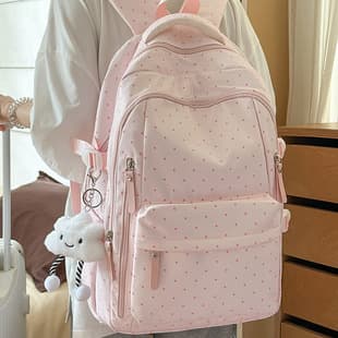 Fresh and Simple Polka Dot Backpack for Female High School Students, Lightweight Backpack, Minimalist Junior High School Student School Bag, Trendy and Unique
