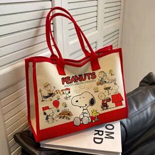 2026 New Snoopy Cartoon Canvas Tote Bag, Large Capacity Commuter Shoulder Handbag, Versatile for Female Students
