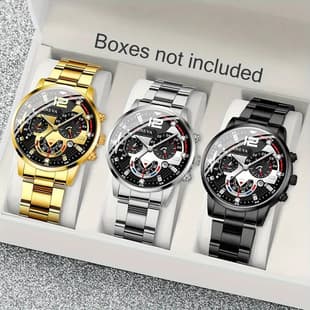 Popular Men's Watches with Calendar, Steel Band, Multi-Color, Luminous Hands, Large Numbers, Cross-Border Hot-Selling Exclusive Wholesale