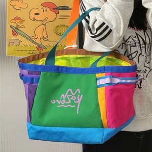 Cross-Border New Style Girls' School Shoulder Bag, Large Capacity Cartoon Cute Tote Bag, Dopamine Color-Blocking Handbag