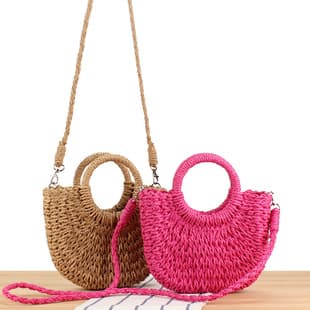Dropshipping Simple Ins Style Popular Semi-Circular Woven Bag Seaside Beach Handbag Vacation Women's Crossbody Bag