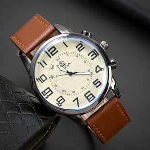 Personalized Leather Strap Watch, Simple and Stylish Men's Watch, Casual Retro Digital Wristwatch, Student Quartz Watch