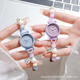 Fresh and Stylish Beaded Braided Rope Watch for Women, Sweet and Unique Design Bracelet, High Aesthetic Value, Versatile Wristwatch Accessory