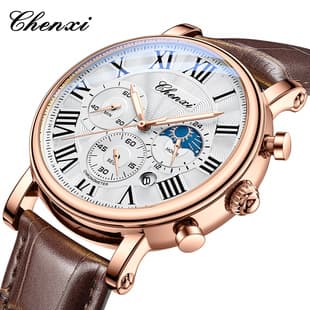 Dawn Multifunctional Men's Business Watch Moon Calendar Waterproof Rome Factory Cross-border Foreign Trade Live Watch Men