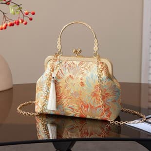 New Style Handbag, Song Brocade Bag, Retro Floral Cheongsam Evening Bag, Women's National Style Crossbody Small Bag, Chain Evening Bag