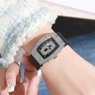 Barrel-Shaped Watch with Diamond-Encrusted Quartz Strap for Women, Elegant Women's Wristwatch, Silicone Wholesale, White Cross-Border Barrel Watch