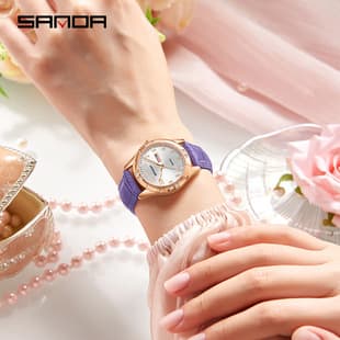 Sanda Student Watch Waterproof Simple Digital Retro Leather Strap Dual Calendar Quartz Watch Luminous Sun Pattern Women's Watch
