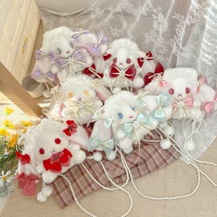 Lolita Ear Rabbit Plush Crossbody Bag Girl Cute Doll Bag Soft Girl Pearl Chain Cartoon Shoulder Bag