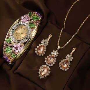 Explosive Cloisonne Retro Palace Style Flowers Like Brocade Women's Diamond Edge Bracelet Watch Antique Art Jewelry suit