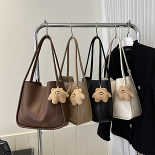 Bag Women's High-Quality Pure Color Stitching Pu Simple Retro Large-Capacity Commuter Satchel Shoulder Bag Armpit Tote Bag