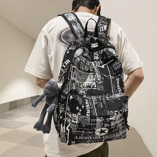 Trendy Brand Backpack Women's Large Capacity Trendy Cool Graffiti Cartoon Backpack Men's Casual Travel Sports Student Backpack